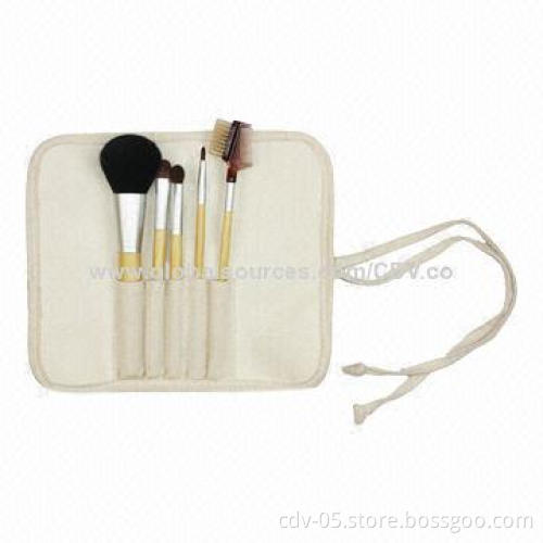 5-piece bamboo brush set with original handle and great clothing pouch